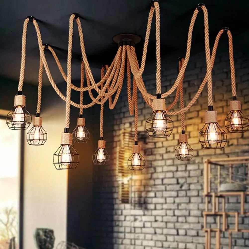 UEEYAC Vintage Hemp Rope Pendant Light Fixture