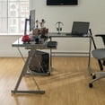 thumbnail image 4 of Modern Glass and Metal Smoke L-Shaped Corner Computer Desk by Manor Park, 4 of 8