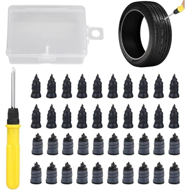 Kit de Clous en Caoutchouc pour Réparation de Pneus avec 2 Tailles, Vis sous Vide pour Bouchons de Pneus, Outil de Réparation Rapide Automobile Robuste, Clou de Réparation de Pneus en Auto-Service Adapté pour Voiture Moto Jeep