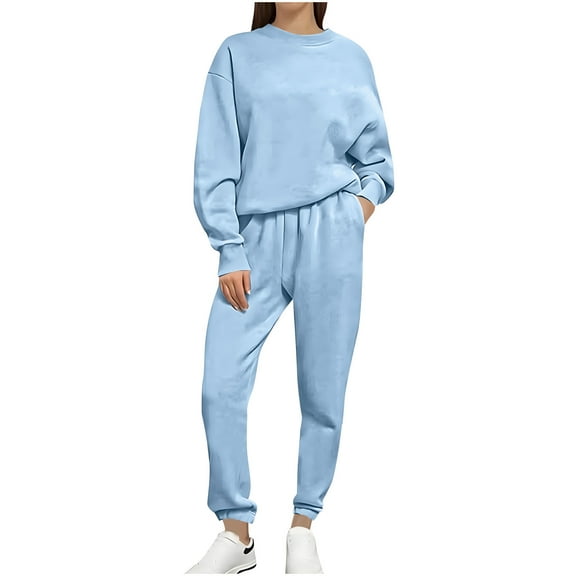successthop 2 Piece Womens Matching Sweatsuits Fleece Long Sleeve Sweatshirt and Joggers Solid Stylish Outfits