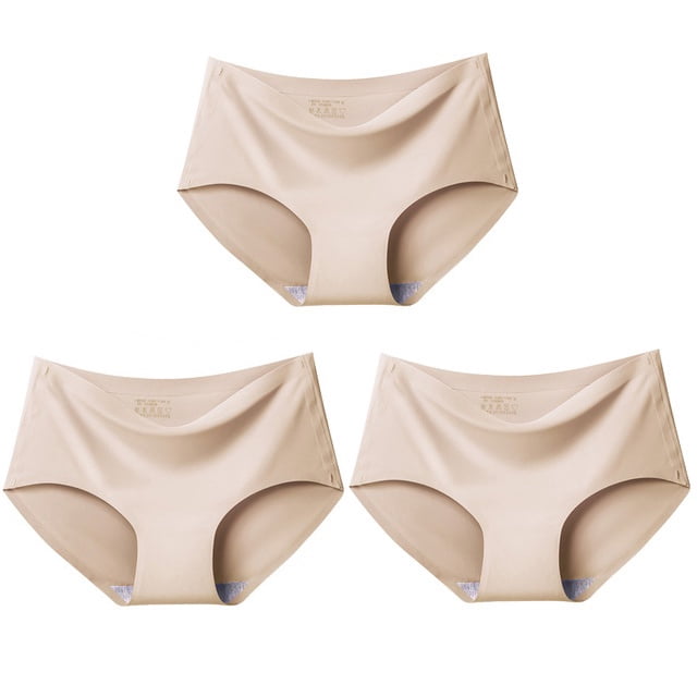 ZXYOUPING 3pcs Mujeres Bragas Sin Costuras De Seda De Hielo Rastro Ropa Interior De Cintura Media Color Caramelo Algodón Entrepierna Lencería M-XXLpangjing