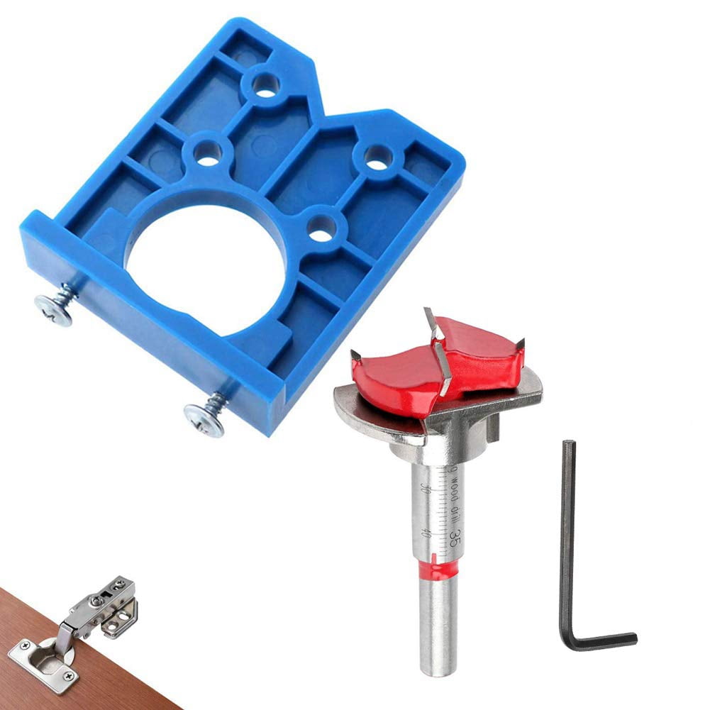 Unbrand Concealed Hinge Jig Forstner Bit Sets-35mm Hinge Hole Cutter for Cabinet Hinges and Mounting Plates, Blue