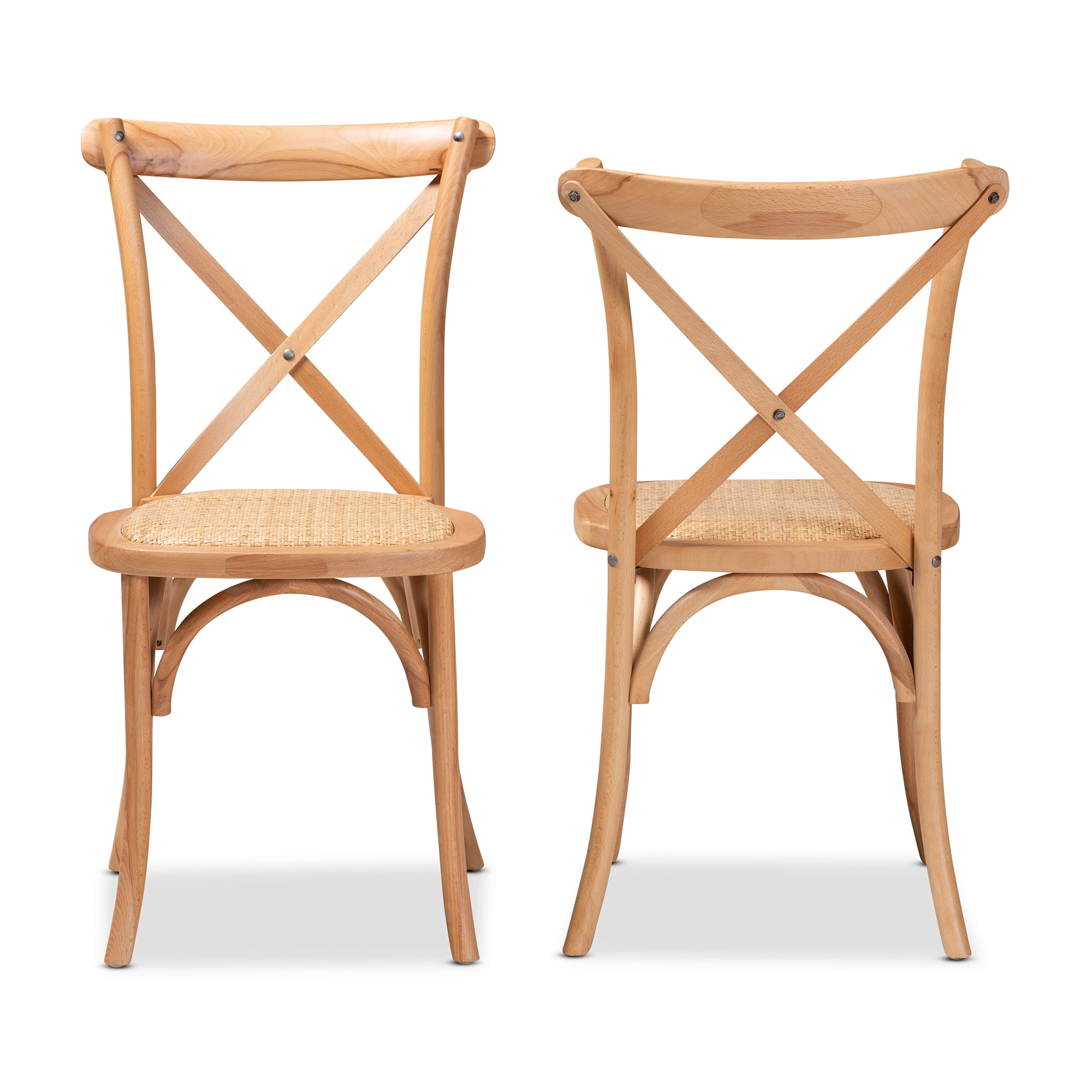 Baxton Studio Tartan Dining Chair, Set of 2, Natural Brown