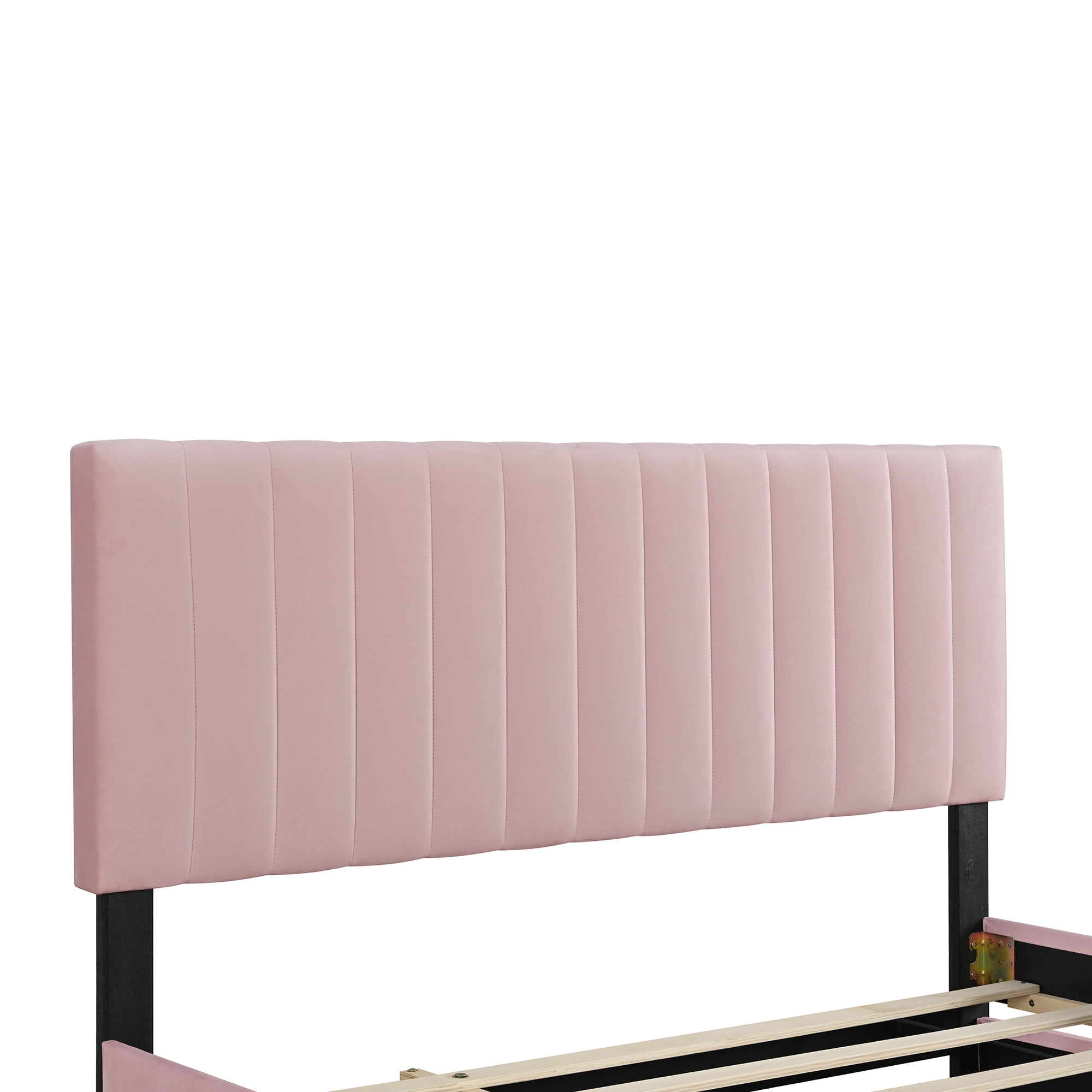 Aukfa Queen Size Upholstered Bed Frame with Twin XL Trundle, Velvet Tufted Headboard & Footboard, Pink