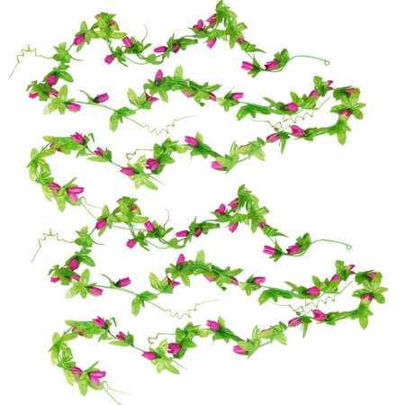 Magnolia Flower Unique Bargains Wall Decor 7.87Ft Artificial Fuchsia Magnolia Flower Bud Hanging Vine x 2 ()