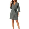 thumbnail image 2 of INSPIRE CHIC Women's Waffle Bathrobe Chenille Soft Kimono Spa & Bath Mid-Length Robes S Grey, 2 of 6