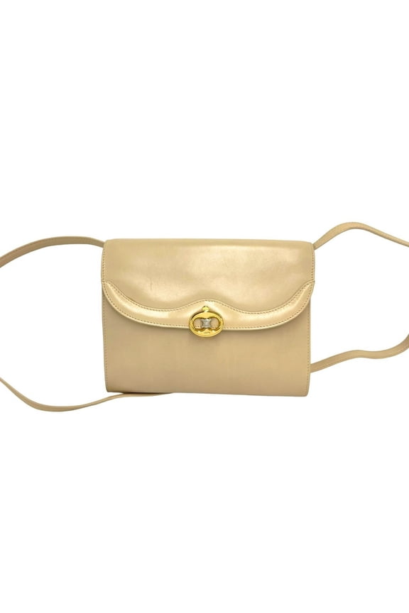 Pre-Owned CELINE Vintage Triomphe Logo Hardware Calf Leather Shoulder Bag Pouch Sacoche Beige...