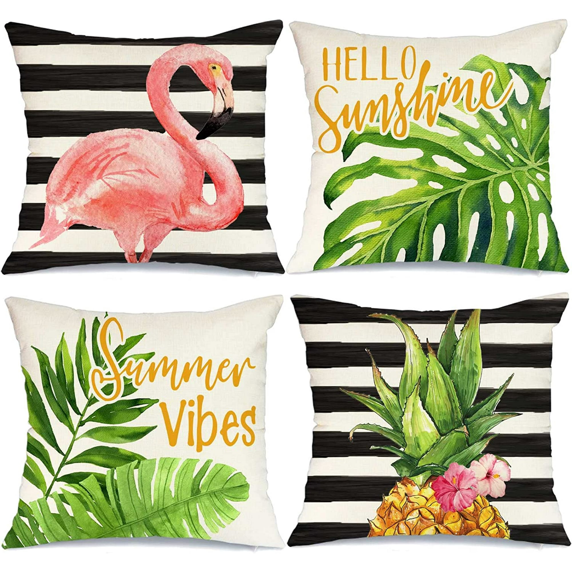 Summer Pillow Covers 16x16 Set of 4 Summer Decor Summer Decorations for Home Flamingo Pineapple Hello Sunshine Tropical Pillows Decorative Throw