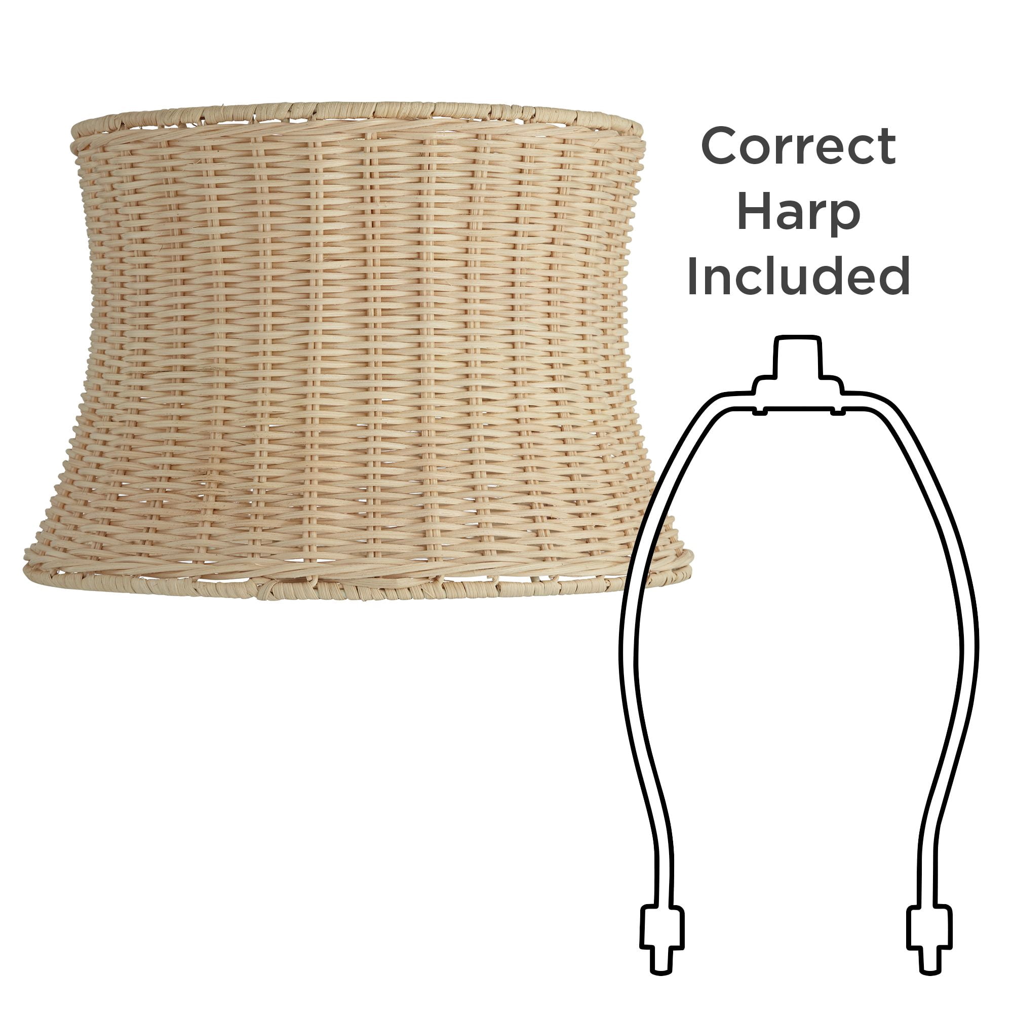 Springcrest 10" Top x 11 1/2" Bottom x 8" High x Lamp Shade Replacement Small Corset Drum Coastal Unbleached Rattan Harp Finial