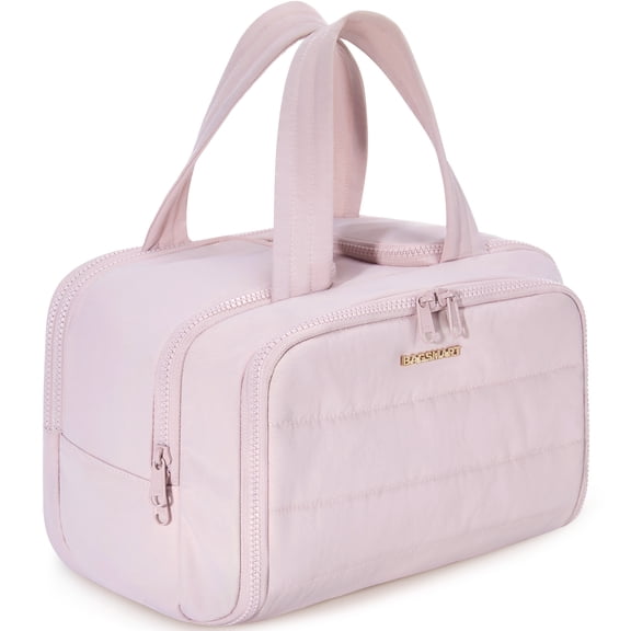 BAGSMART Crush Toiletry Bag for Travel, Lightweight Large Wide-open Travel Bag for Women, Puffy Cosmetic Makeup Bag Organizer with Handle for Accessories,Essentials, Toiletries, Pink