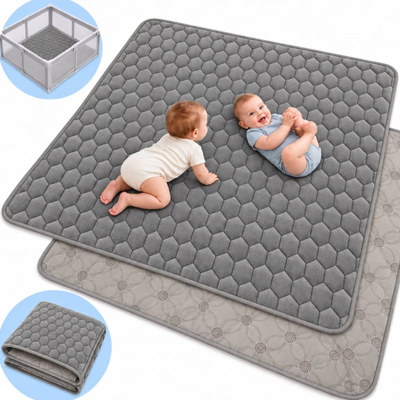 JoyStone Baby Play Mat, 50" X 50" Playpen Mat, Thick One-Piece Crawling Mat for Playpen, Odorless Soft Floor Mat, Anti-Slip Activity Playmats for Babies, Grey