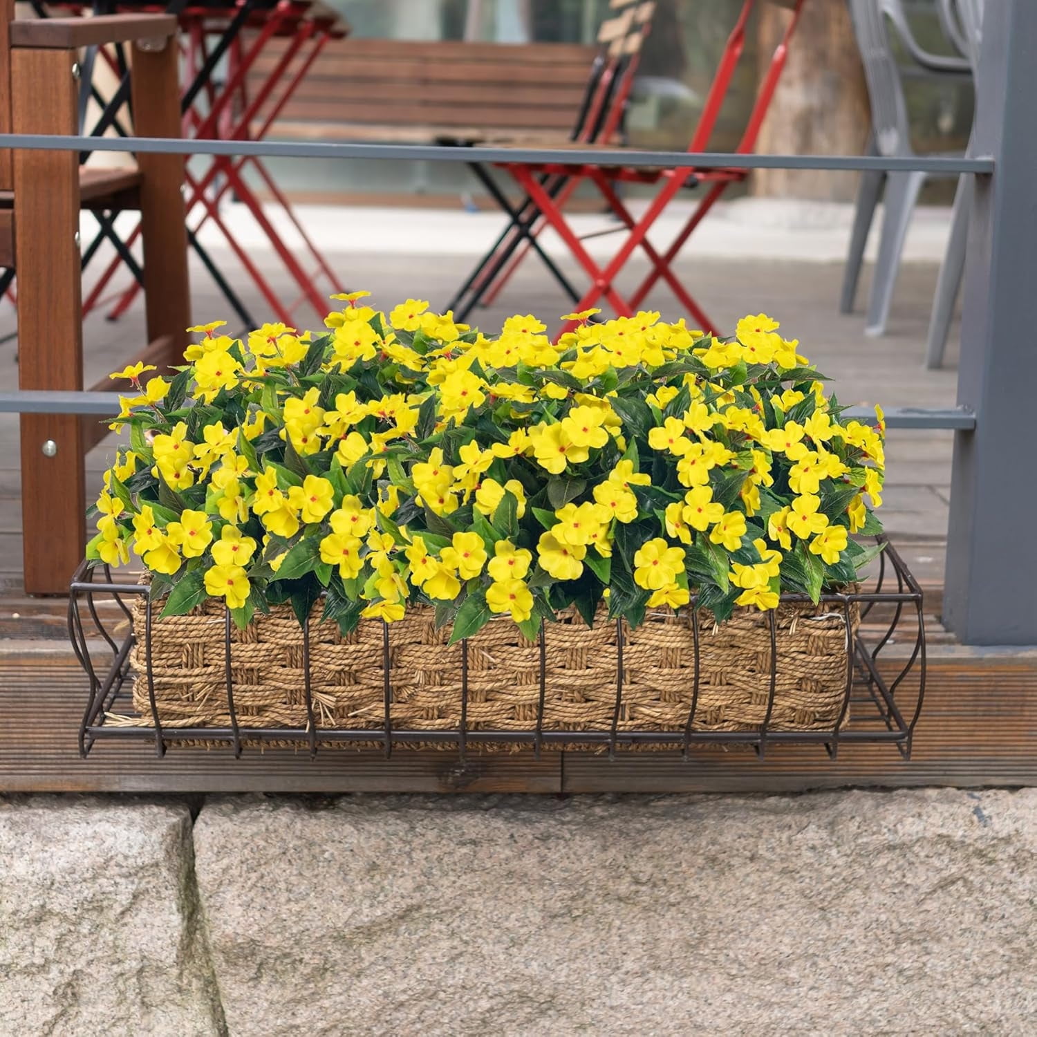 Fake Plants Fake Flowers Spring Decorations for Home Silk Impatiens Bouquet Flowers Artificial Flowers Impatiens Plants Fake Impatiens for Indoor Outdoor Balcony Decorations,4 Pcs Yellow