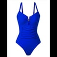 thumbnail image 3 of Traje de Baño de una Pieza para Mujer, con Control de Abdomen, Fruncido, con Recortes y Aros en U Azul M, 3 of 7