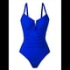 thumbnail image 3 of Traje de Baño de una Pieza para Mujer, con Control de Abdomen, Fruncido, con Recortes y Aros en U Azul M, 3 of 7