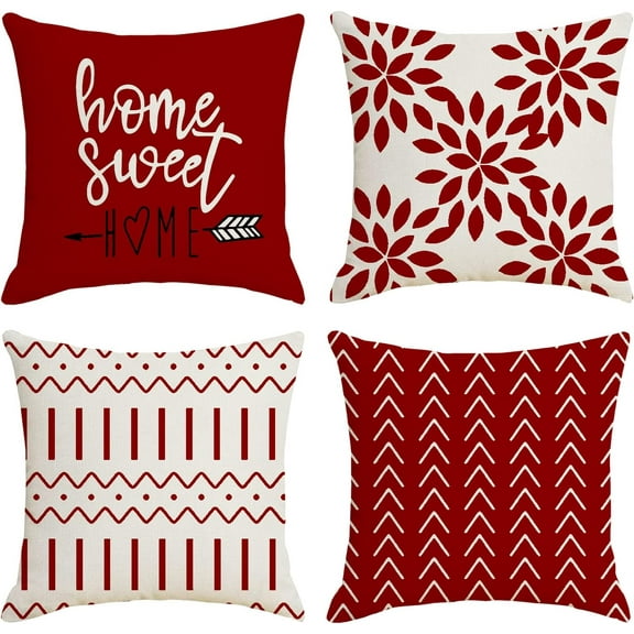 Christmas Pillow Covers 20x20 Set of 4, Modern Sofa Throw Pillow Cover for Christmas Decor, Decorative Outdoor Linen Fabric Pillow Case for Couch Bed Car, Red