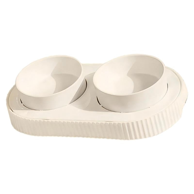 Yiran White Ceramic Heated Double Bowl for Cats & Dogs