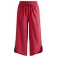 thumbnail image 4 of Favoffer Women's 3/4 Length Capri Pants Elastic Drawstring Waist Side Button Solid Color Casual Trousers Summer Relaxed Bottom for Daily Errands Travel, 4 of 5