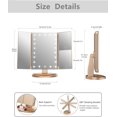 thumbnail image 3 of Tri-fold Lighted Vanity Makeup Mirror with 3x/2x/1x Magnification, 21Leds Light and Touch Screen,180 Degree Free Rotation Countertop Cosmetic Mirror,Travel Makeup Mirror (Gold), 3 of 6