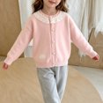 thumbnail image 4 of Jalioing Toddler Girls Sweater Cardigan Cute Lace Patchwork Long Sleeve Crew Neck Button Down Knit Cardigans 0-8 Years, 4 of 9