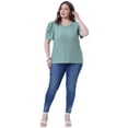 thumbnail image 3 of DARING DIVA Women's Plus Eyelet Embroidery Puff Sleeve Crew Neck Blouse 1X Green, 3 of 6