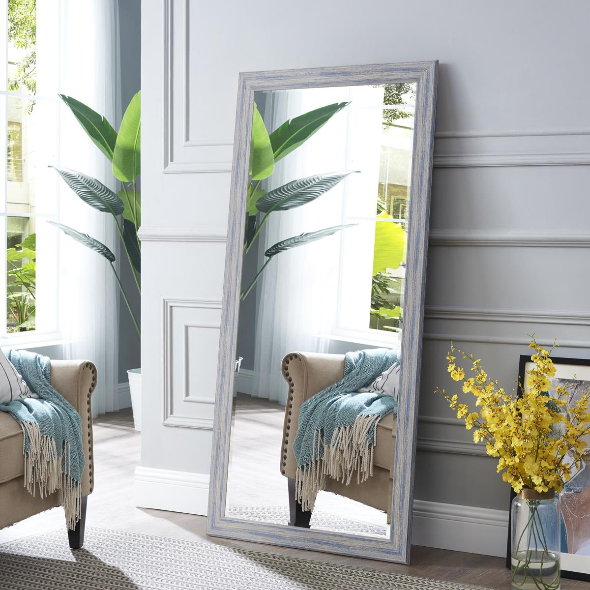 Naomi Home Rustic Floor Mirror Light Gray//66 x 32