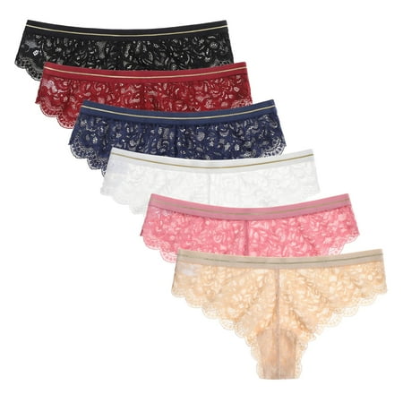 

BIONEK Womens Lace Hipster Panties Underwear Cheeky Bikini Panty Half Back Coverage multipack Pack of 6 S-XL