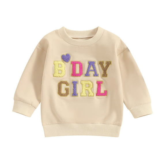Okbabeha Toddler Baby Girl Birthday Outfit Embroidery Sweatshirt Crewneck Long Sleeve Pullover Shirt Spring Fall Clothes