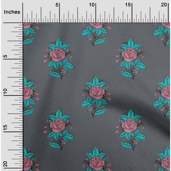 oneOone Georgette Viscose Fabric Leaves & Floral Block Fabric Prints By Yard 42 Inch Wide