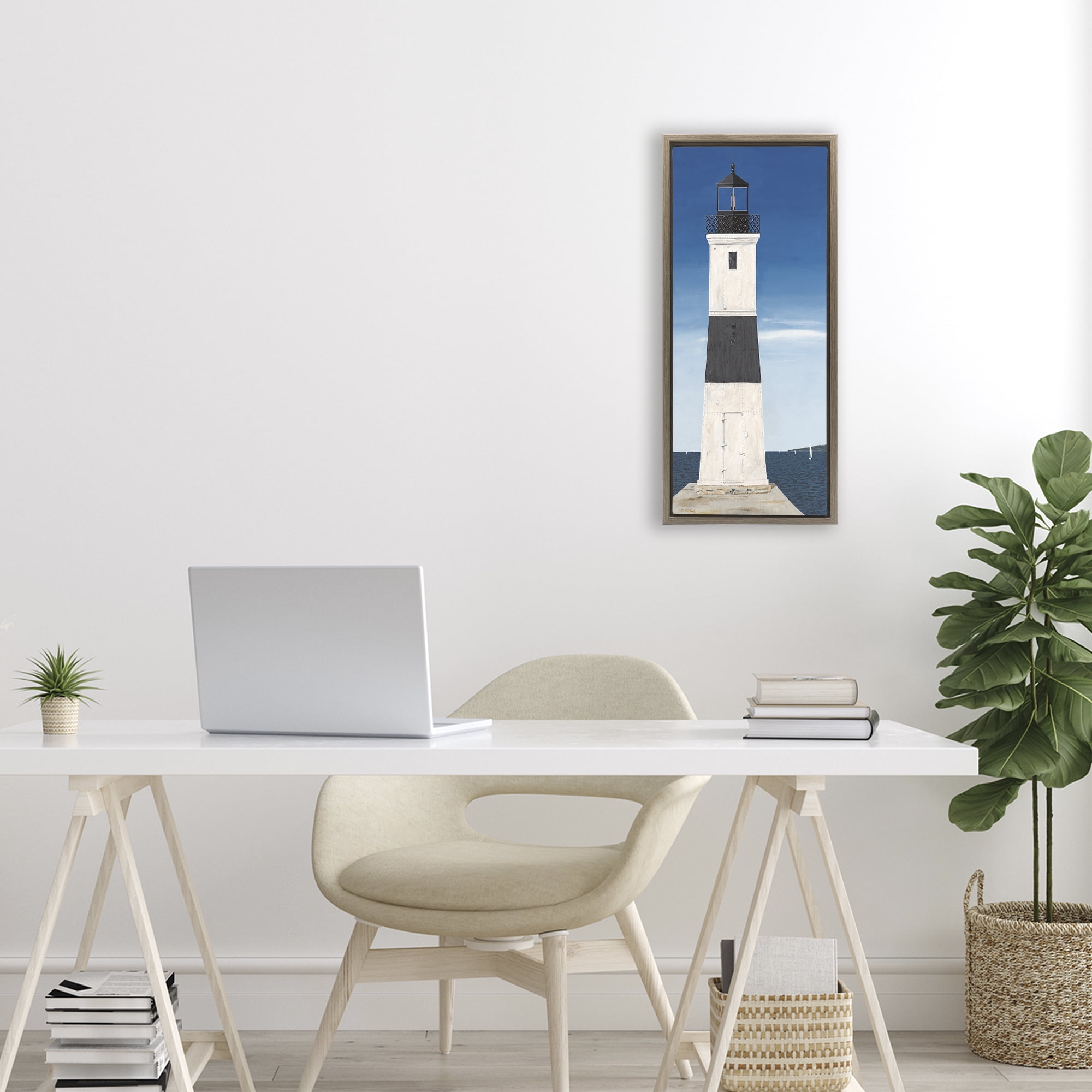 Stupell Industries Towering Lighthouse Beacon Brown Framed Floater Canvas Wall Art, design by Art Poulin