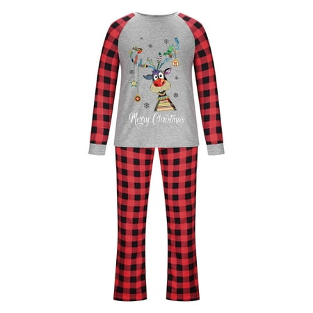 

Herrnalise Parent-child Attire Christmas Suits Patchwork Plaid Printed Homewear Round Neck Long Sleeve Pajamas Two-piece Dad Sets Family Christmas Pajamas