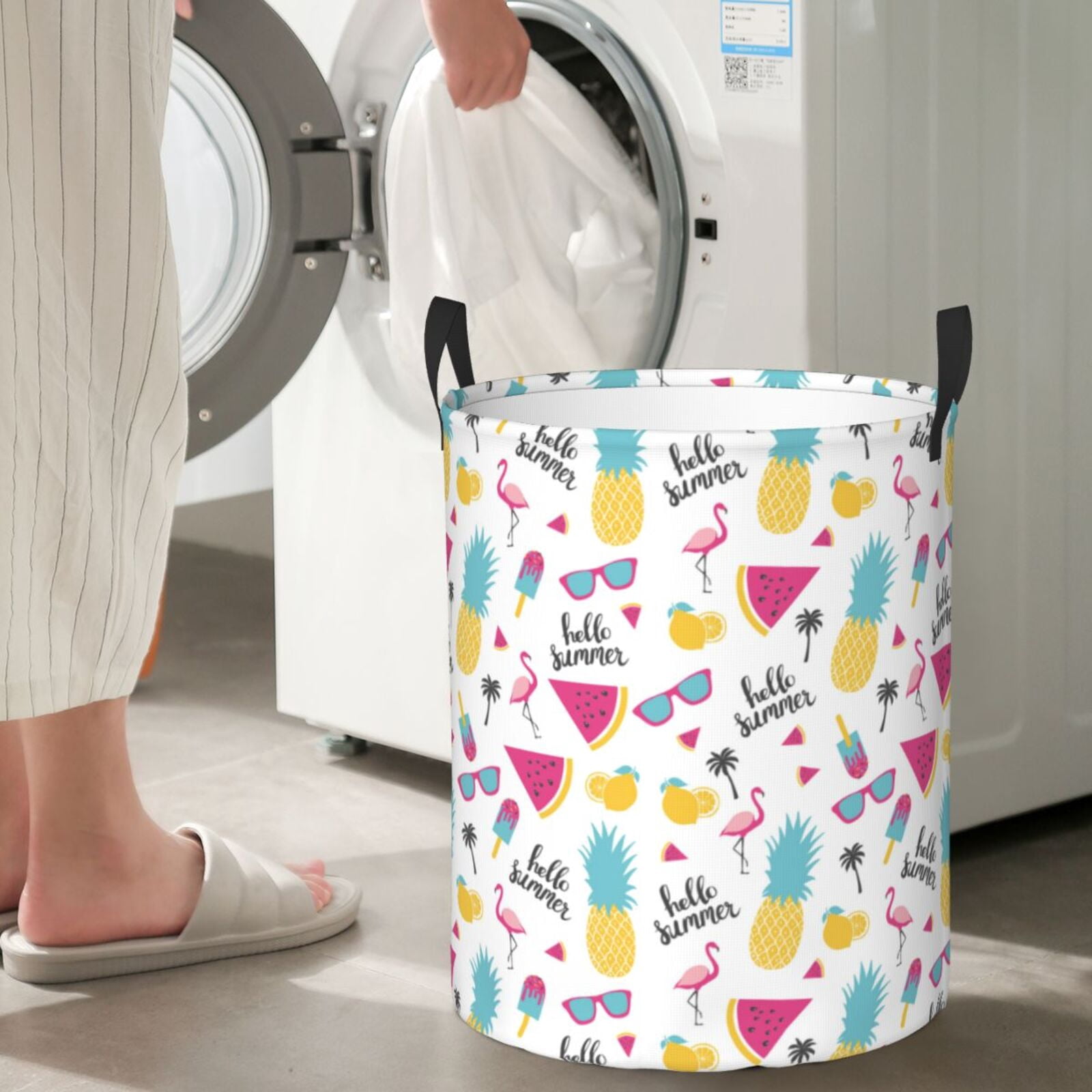 Large Laundry Basket with Handles - Summer Bird Pineapple Kids Baby Dirty Clothes Laundry Hamper for Bedroom Aesthetic