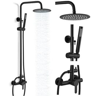 Thermostatic Shower Set With LED Rain Head, Massage Jets, And Valve - Modern, Wall Mount, 3 Spray Patterns