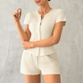 thumbnail image 2 of SMihono Womens Pajama Sets Ribbed 2 Piece Sleepwear Button Down Short Sleeve Top and High Waist Shorts Pj Outfit Lounge Set White S, 2 of 4