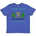 thumbnail image 3 of Inktastic Happy Chrismukkah Sweater Style with Menorah and Trees Youth T-Shirt, 3 of 5
