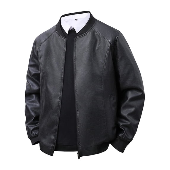 ZUKMRJPC Mens Faux Leather Jacket Full Zip Classic Vintage Solid Color Motorcycle Jackets Casual Lightweight Slim Fit Bomber Jackets