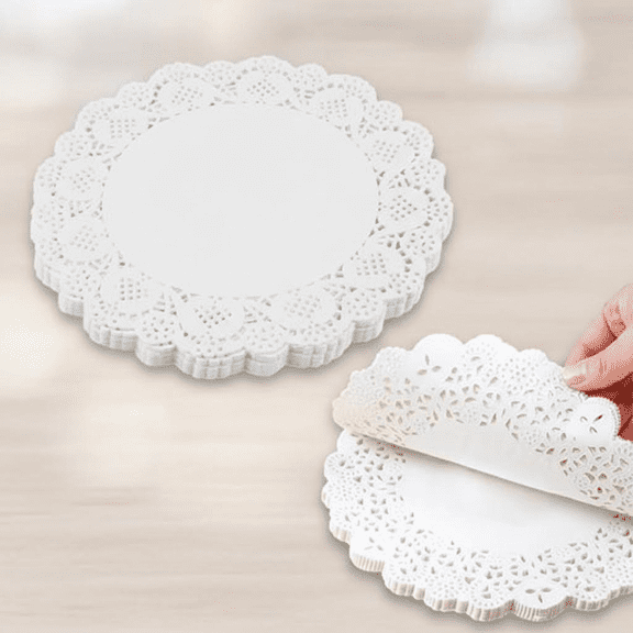 4 Inch Round White Lace Paper Doilies for Cakes, Desserts, Food Presentation, Crafts, and Elegant Table Decorations - Pack of 100