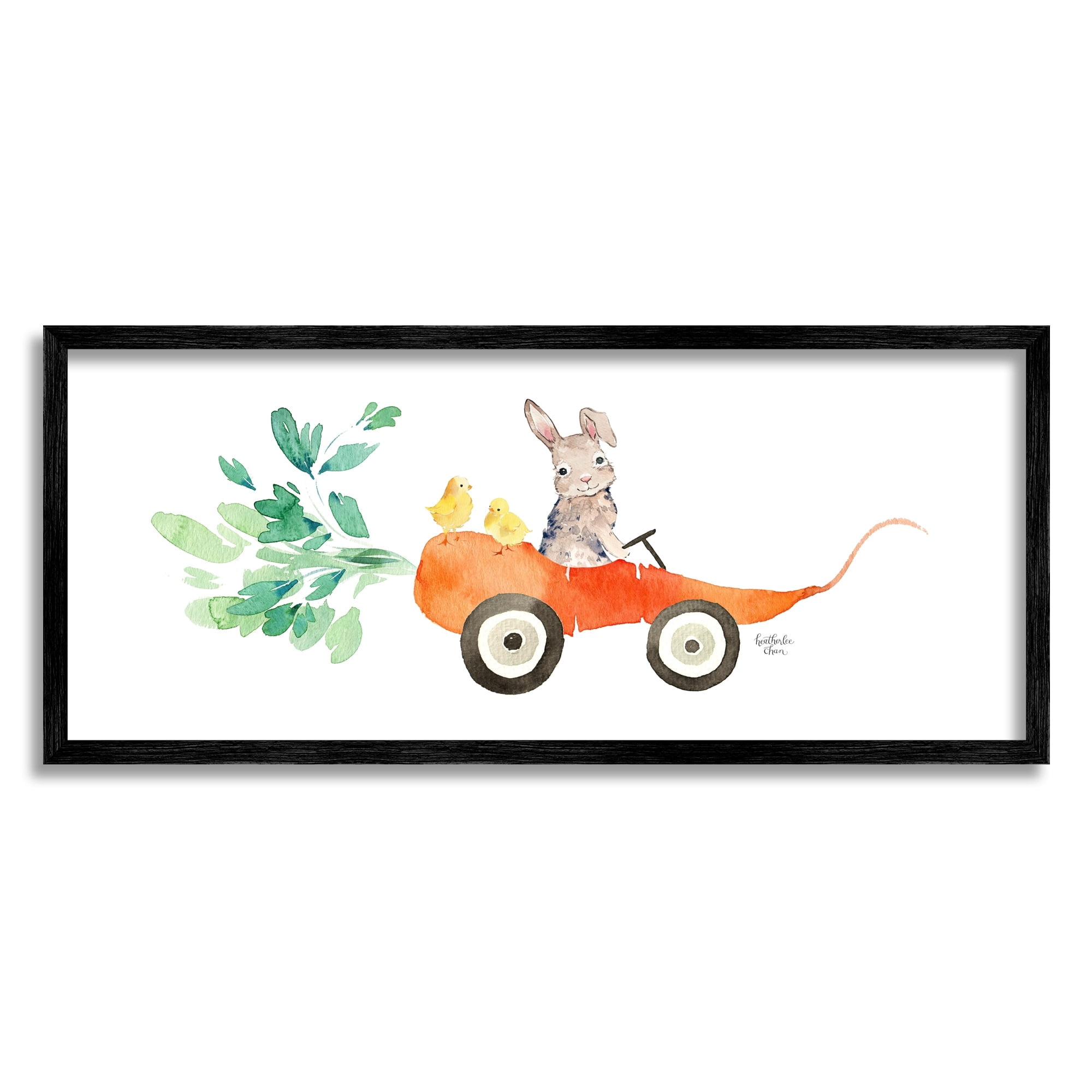 Stupell Industries Spring Rabbit Chicks Riding Seasonal Carrot Wagon Painting Black Framed Art Print Wall Art, Design by Heatherlee Chan