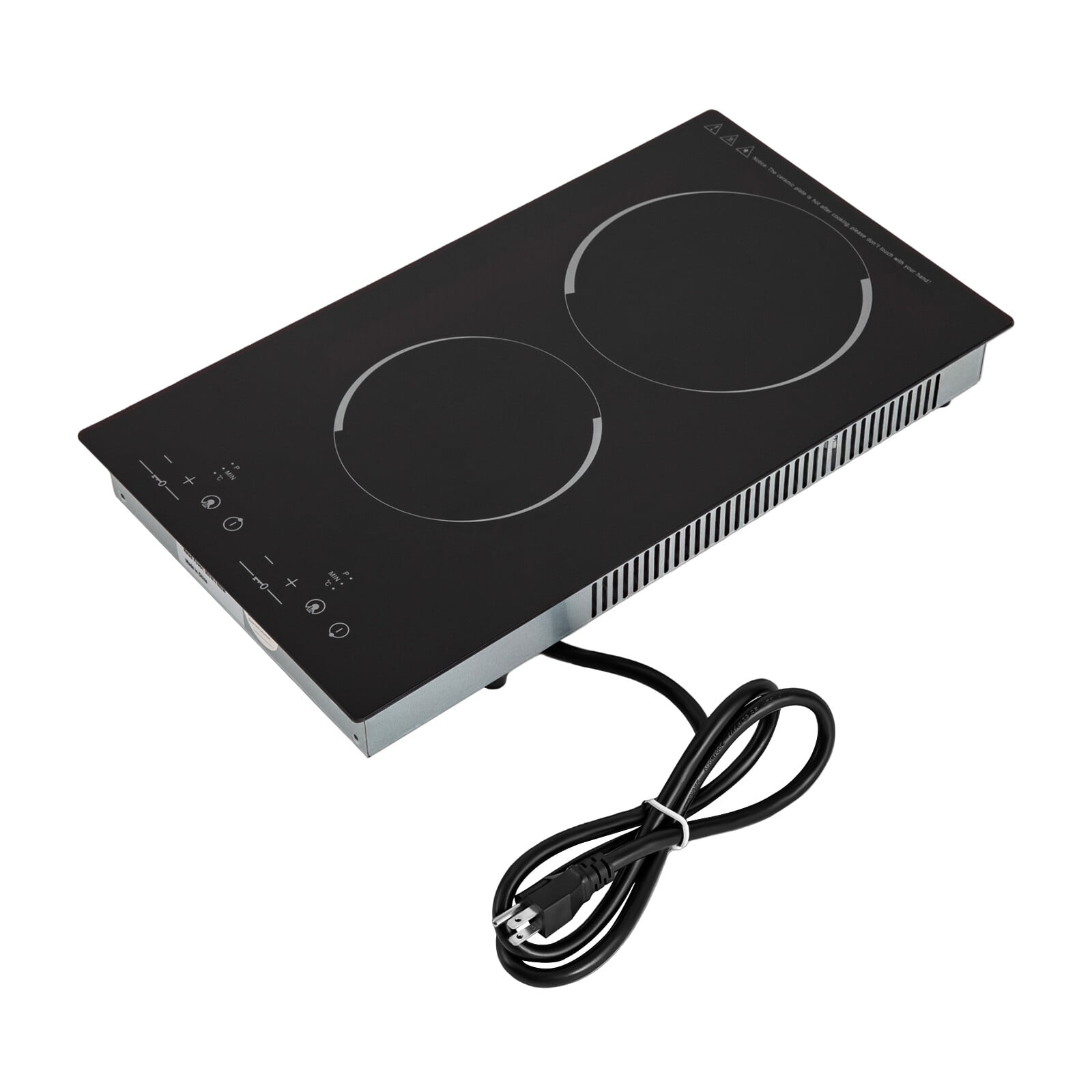 FOGGBET 110V Electric Stove Ceramic Cooktop Sensor Touch Control 2 Burners with Plug