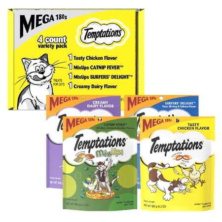 Temptations Classics and MixUps Crunchy and Soft Cat Treats Variety Mega Pack, (4) 6.3 oz. Pouches SHC10