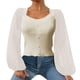 thumbnail image 4 of Gibobby Sueter Para Mujer Invierno Punto Camisas de manga larga de encaje para mujer Blusa de punto con cuello redondo y parte superior tipo túnica(Beige,G), 4 of 5
