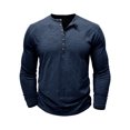 thumbnail image 2 of SUNSIOM Men's Spring Autumn Casual T-shirt Solid Color Long Sleeve Crewneck Button Up Tops, 2 of 5