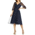 thumbnail image 2 of Adrianna Papell Surplice V- Neck Back Zipper 3-4 Sleeves Beaded Midi Dress-NAVY / 6, 2 of 18