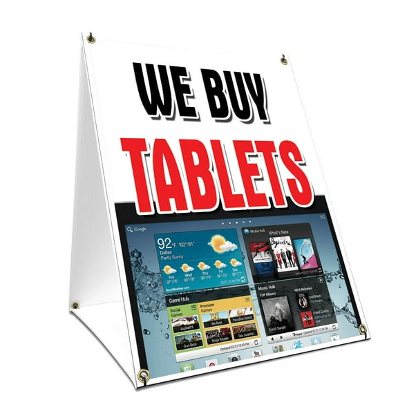 A-frame Sidewalk We Buy Tablets Sign With Graphics On Each Side | 18" X 24" Print Size