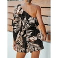 thumbnail image 2 of Cupshe Women's Black Tropical Leaf Print One-Shoulder Romper, Size S-XL, 2 of 6
