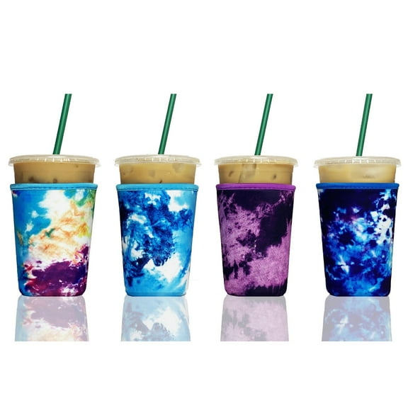 4-Pack Medium (22-24oz) Reusable Neoprene Insulator Sleeve for Iced Coffee or Cold Beverage Cups (Splatter Mix #2)