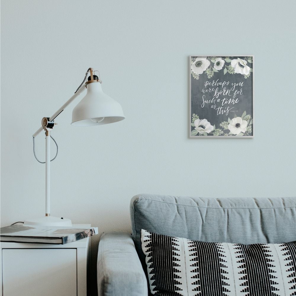 Stupell Industries Born For Such A Time As This Spiritual Floral Proverb Framed Wall Art Design by House Fenway, 11" x 14", Gray Framed