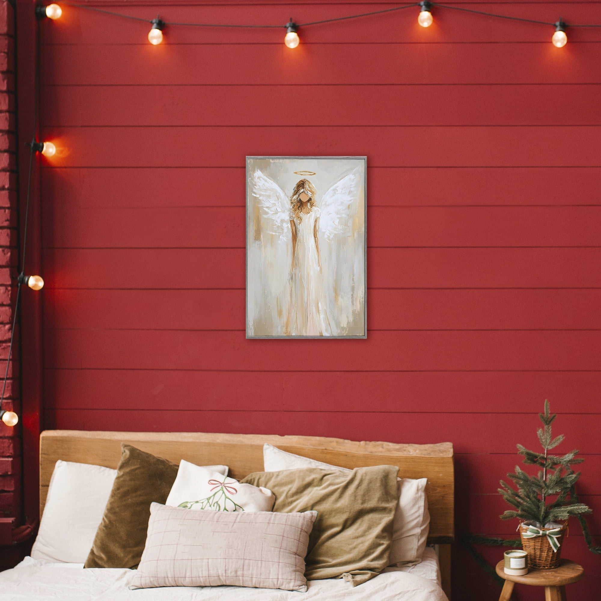 Divine White Robe Angel Gray Framed Giclee Art, design by Petal Prints Design