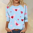 thumbnail image 2 of Garbnen Womens Valentines Day Tops 3/4 Length Sleeve Womens Tops Love Heart Print Crew Neck Dressy Womens Tunic Tops, 2 of 6