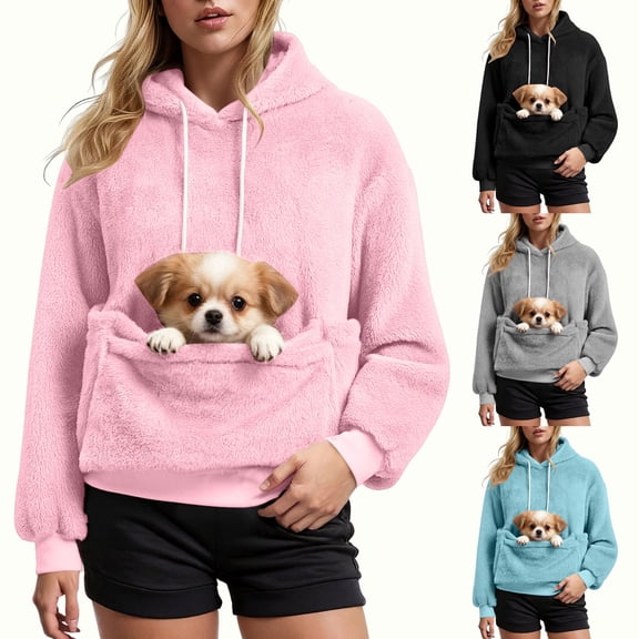 zaveiop Cat Pouch Hoodie for Women Oversized Sweatshirt with Pet Pocket Fleece Warm Pet Care Hoodie Hooded Pet Carrier Pullover (Pink, M)
