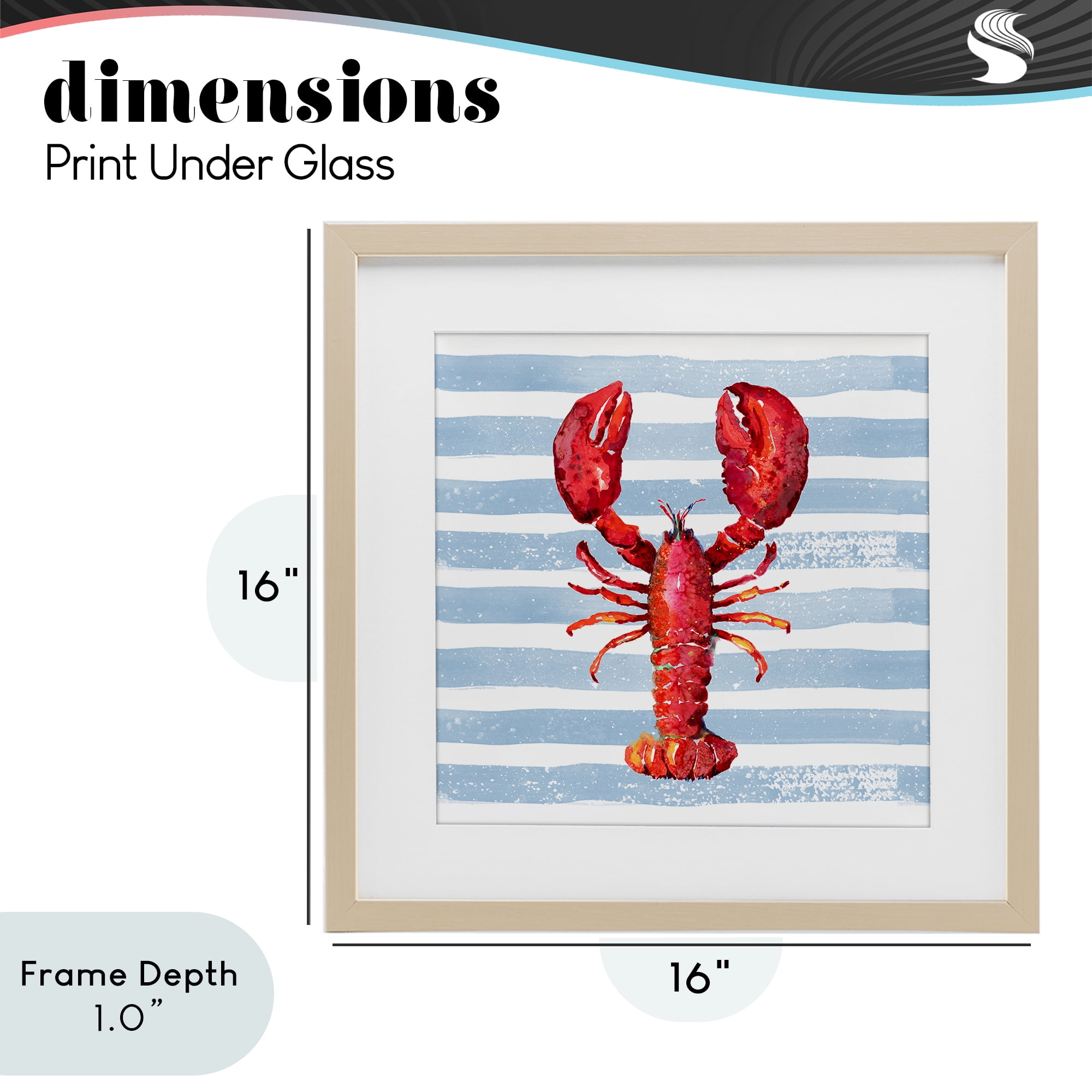 Stupell Industries Red Lobster on Blue Stripes Birch Framed Print Under Glass, design by Patricia Pinto